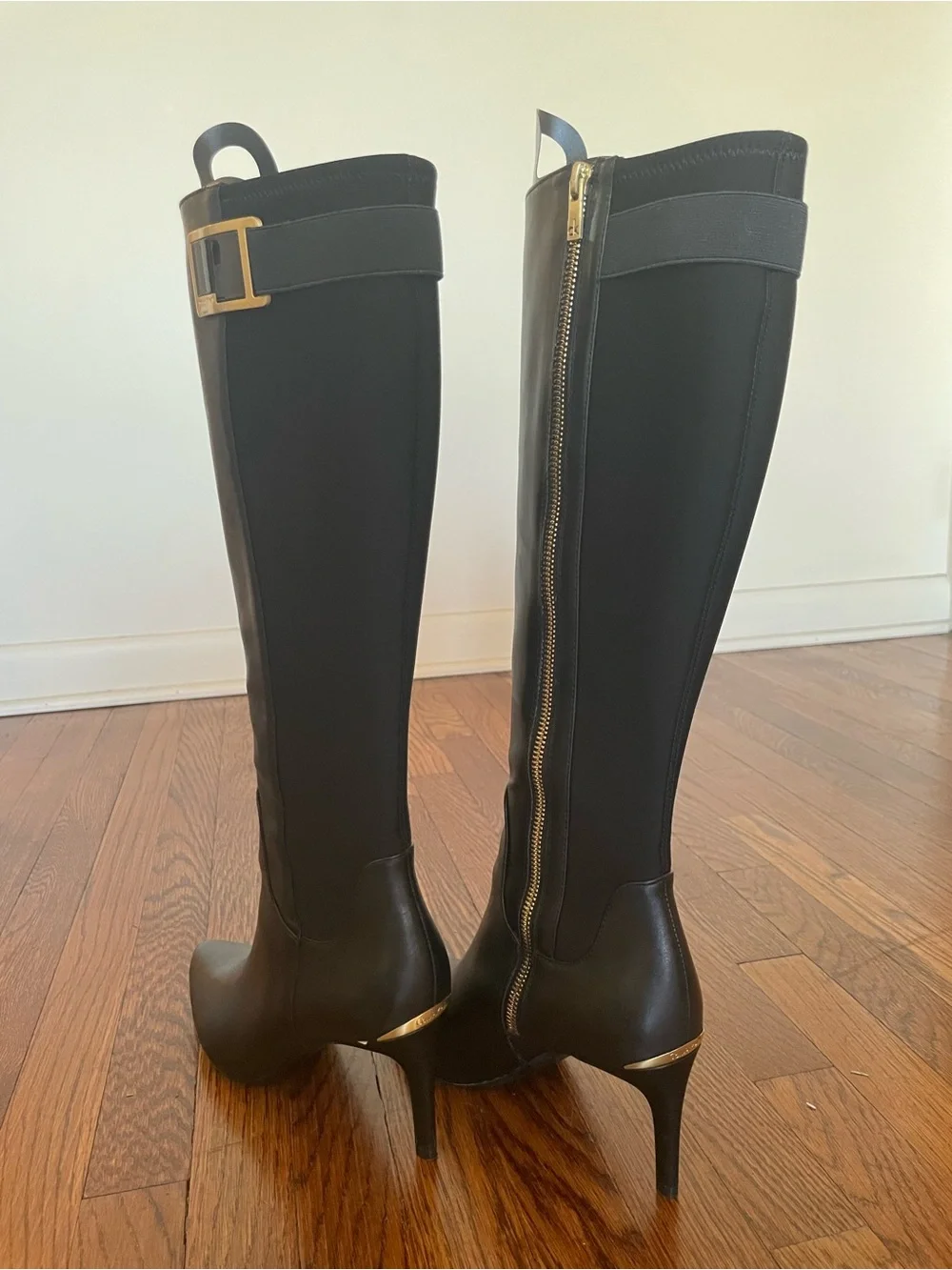 Calvin Klein Black Over-the-Knee Buckle Stiletto Boots